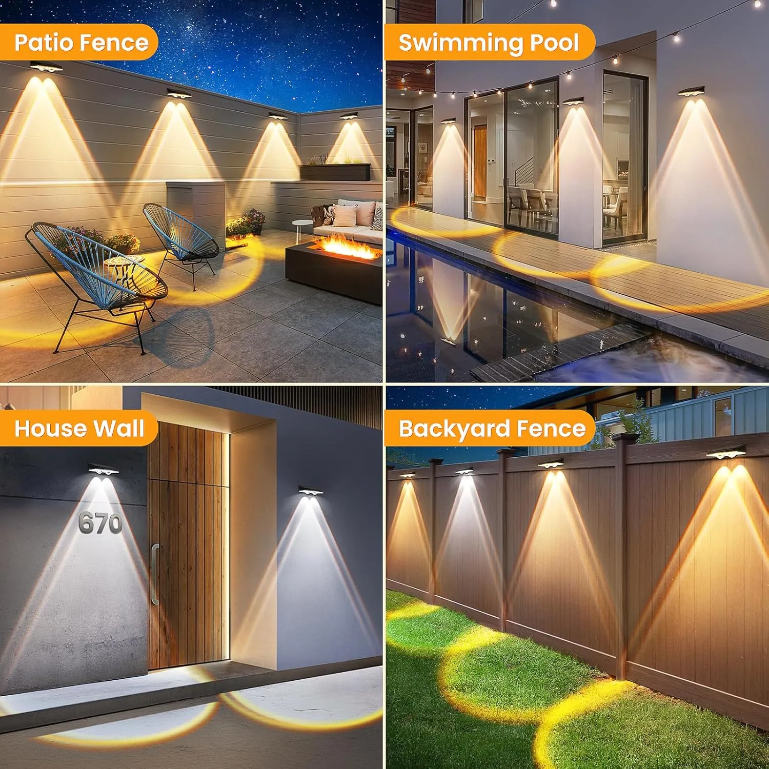 Solar Fence Lights Outdoor 8 Pack - 3 Modes (Warm/Neutral/Cool White), Fence Lights Solar Powered for Outside, IP65 Waterproof, Auto ON/Off Deck Lighting for Wall, Step, Patio, Pathway, Stairs