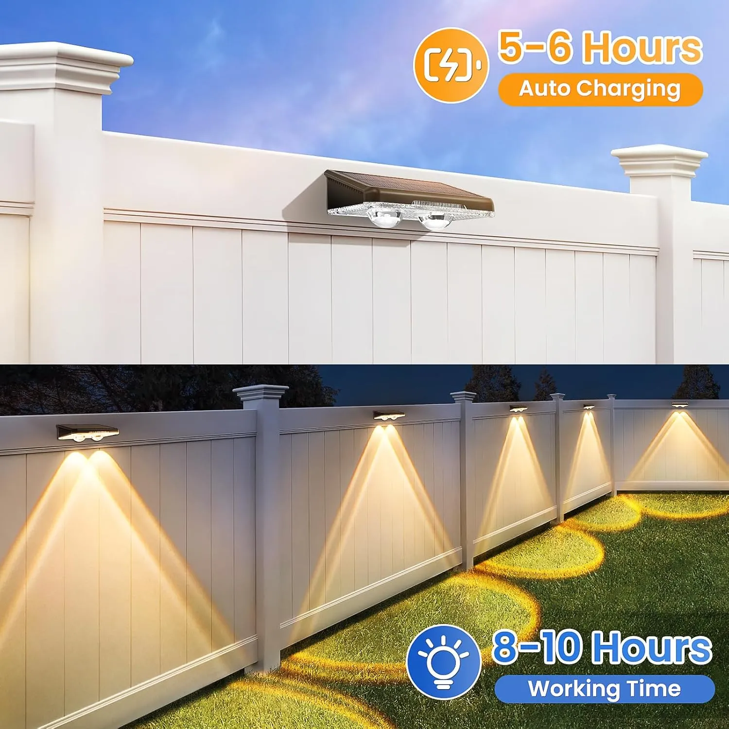 Solar Fence Lights Outdoor 8 Pack - 3 Modes (Warm/Neutral/Cool White), Fence Lights Solar Powered for Outside, IP65 Waterproof, Auto ON/Off Deck Lighting for Wall, Step, Patio, Pathway, Stairs