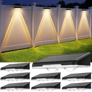 Solar Fence Lights Outdoor 8 Pack - 3 Modes (Warm/Neutral/Cool White), Fence Lights Solar Powered for Outside, IP65 Waterproof, Auto ON/Off Deck Lighting for Wall, Step, Patio, Pathway, Stairs
