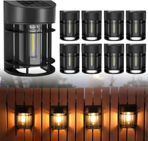 Solar Fence Lights Outdoor, 8 Pack Waterproof Solar Lights Outdoor, Outdoor Solar Light Fence Light for Garden Fence Post Step Stair Backyard