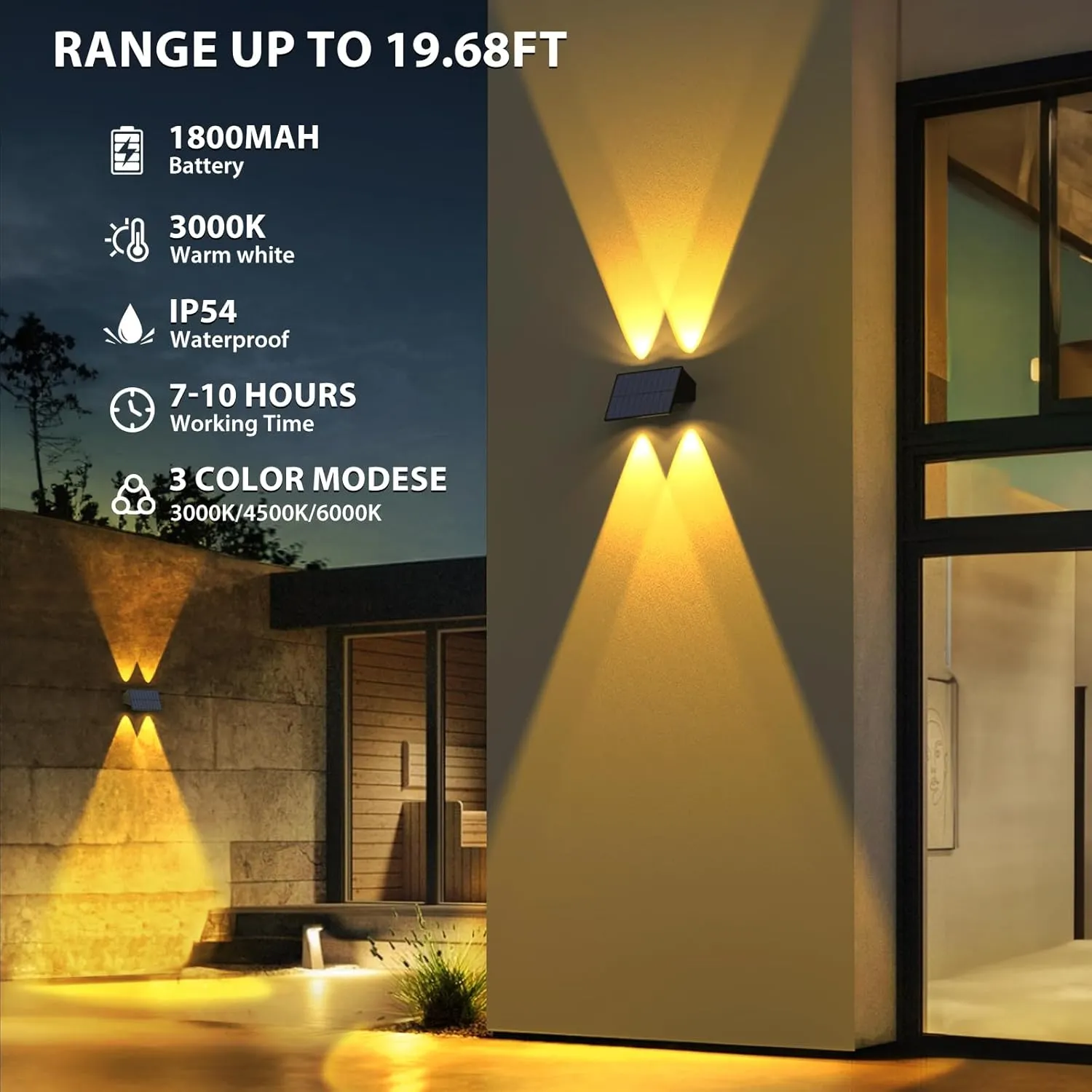 Solar Fence Lights,6 Pack Solar Lights Outdoor Warm White RGB Up & Down Waterproof 100 Lumens Dusk to Dawn for Wall/Backyard/Pool/Railing/Patio/Porch/Step