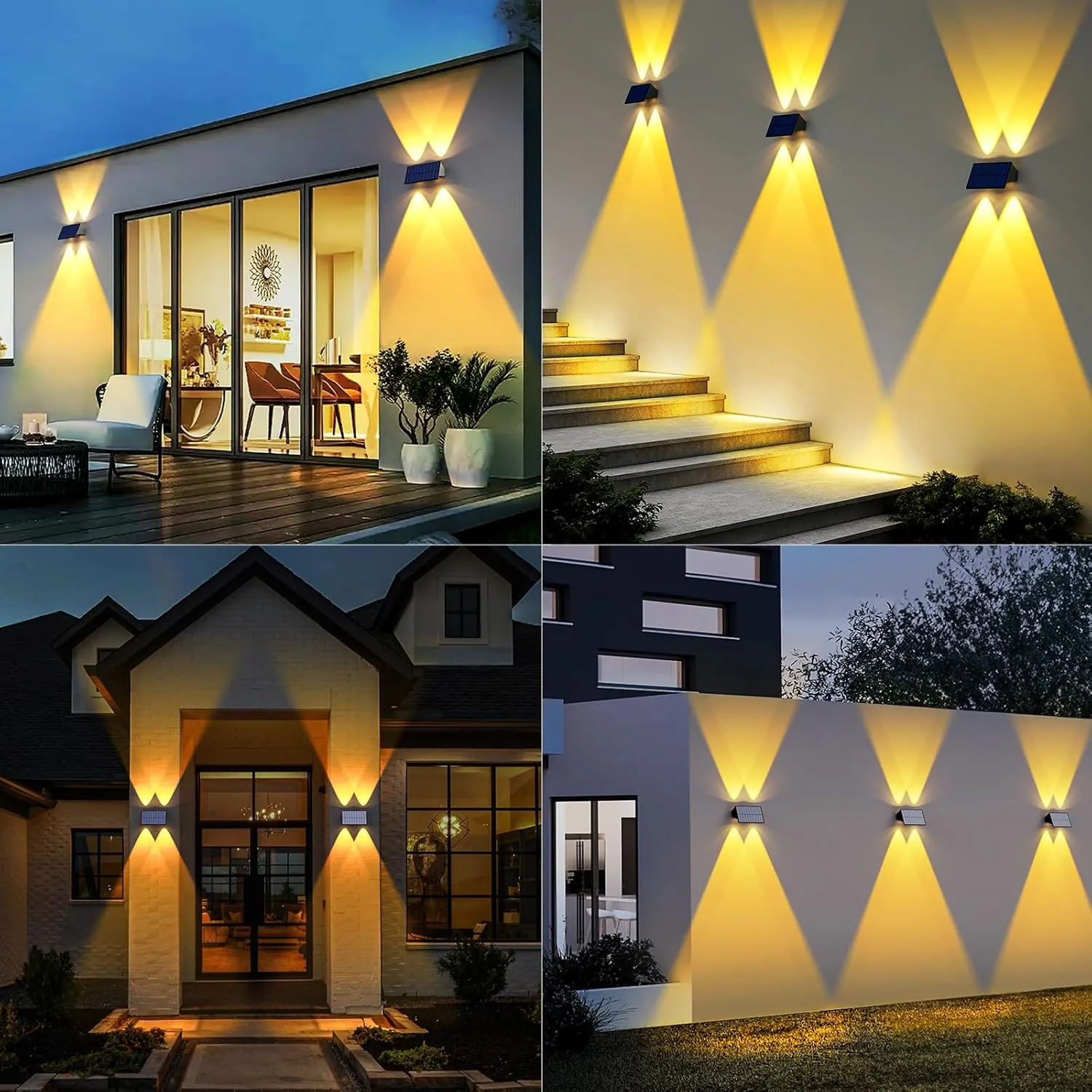 Solar Fence Lights,6 Pack Solar Lights Outdoor Warm White RGB Up & Down Waterproof 100 Lumens Dusk to Dawn for Wall/Backyard/Pool/Railing/Patio/Porch/Step