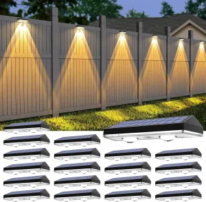 Solar Fence Lights,Warm White & Cold White & Mixed Color 3 Modes Lens LED Dusk to Dawn Deck Light Outdoor Waterproof,Solar Outdoor Lights for Backyard/Railing/Wall Set of 20