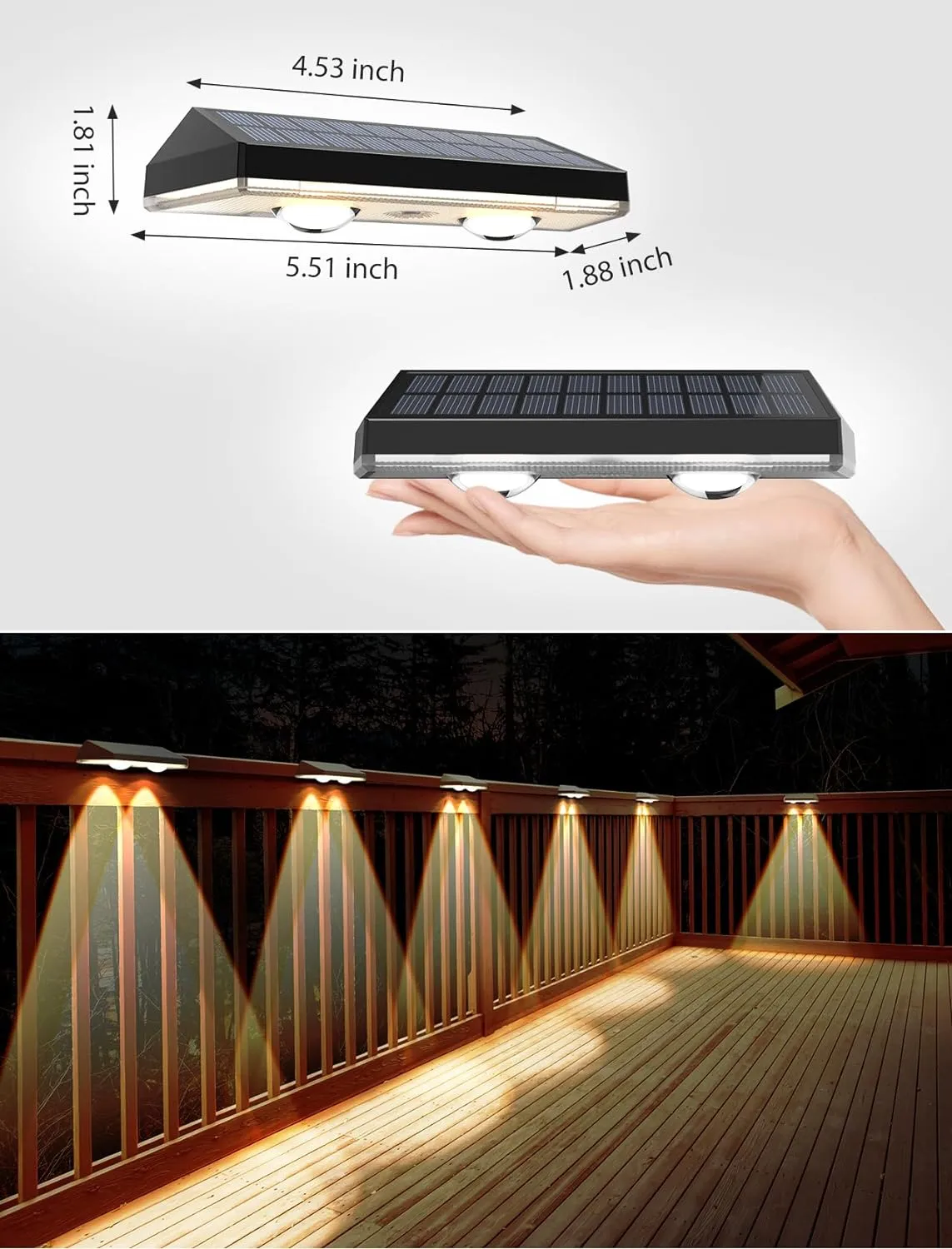Solar Fence Lights,Warm White & Cold White & Mixed Color 3 Modes Lens LED Dusk to Dawn Deck Light Outdoor Waterproof,Solar Outdoor Lights for Backyard/Railing/Wall Set of 20