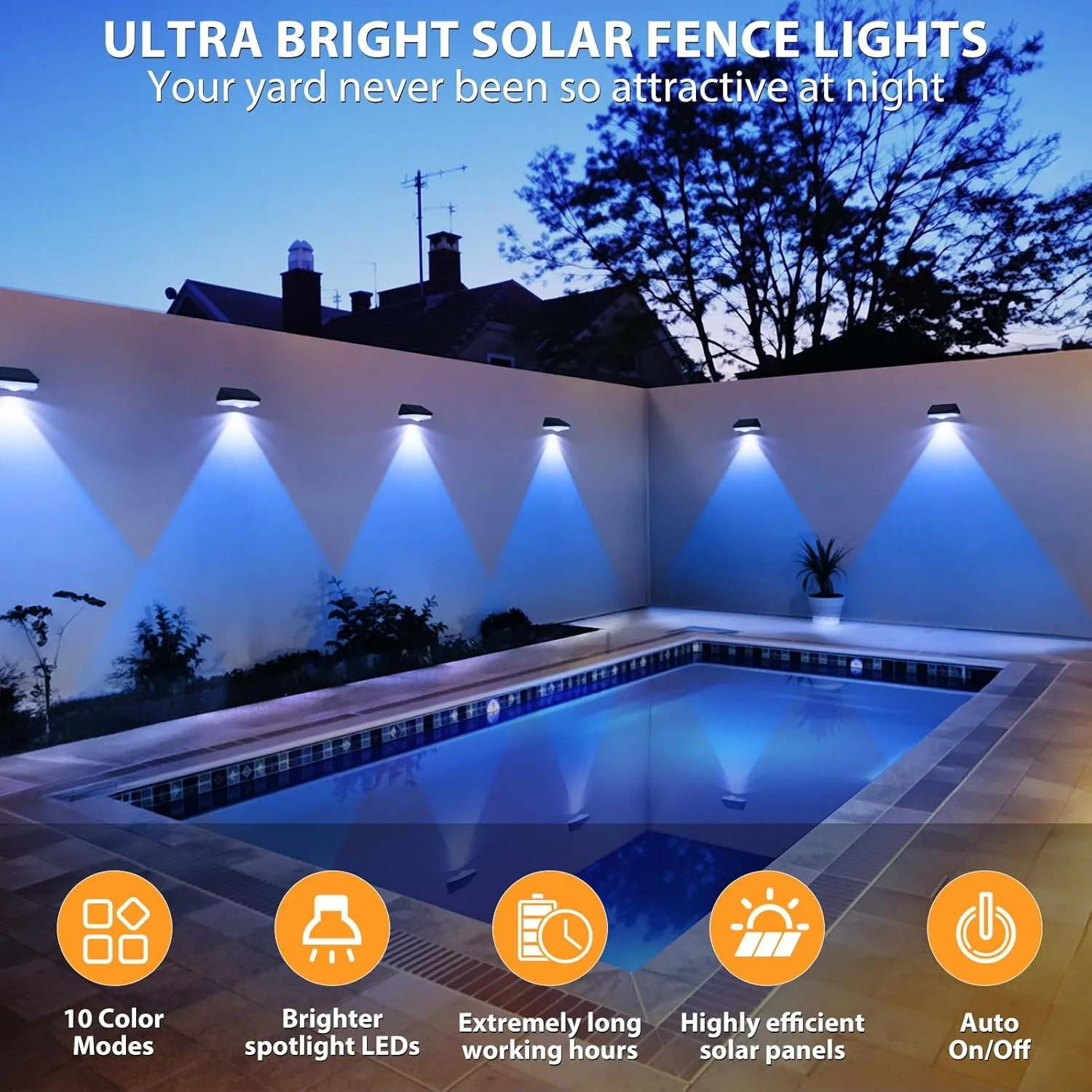 Solar Fence Lights,Warm White & Cool White & RGB 7Colors ＆ Color Changing Mode IP65 Waterproof Solar Lights Outdoor, Solar Deck Lights for Outside/Patio/Backyard/Wall/Pool /Fence/Railing/ Step(8Pack)
