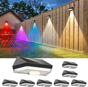 Solar Fence Lights,Warm White & Cool White & RGB 7Colors ＆ Color Changing Mode IP65 Waterproof Solar Lights Outdoor, Solar Deck Lights for Outside/Patio/Backyard/Wall/Pool /Fence/Railing/ Step(8Pack)