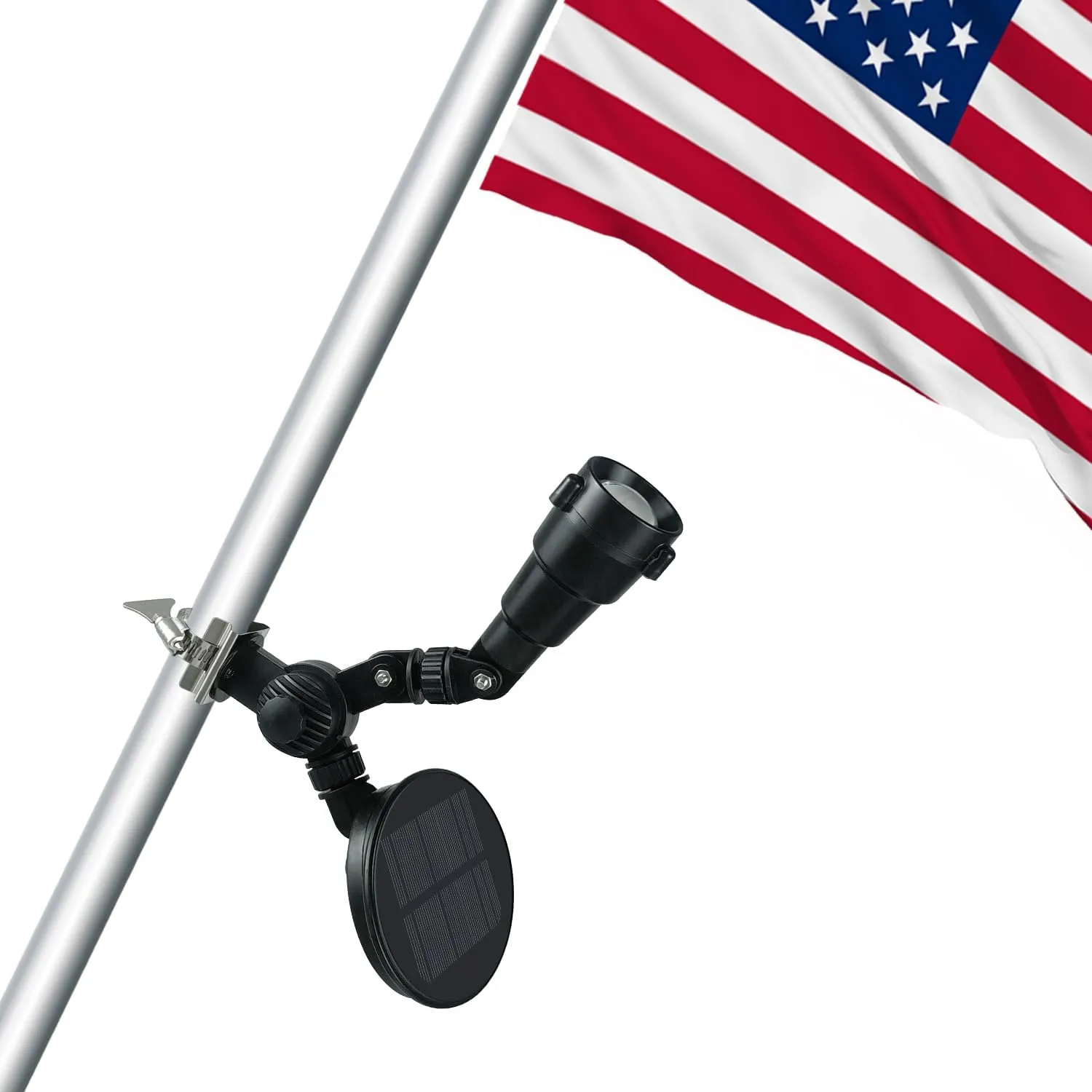 Solar Flag Pole Light, Flagpole Light Solar Powered, Super Bright PC Crystal LED Spotlight, Adjustable Bracket & Metal Clamp Fits 1-1.5" Flagpole, Up to 8-12 Hrs, Black