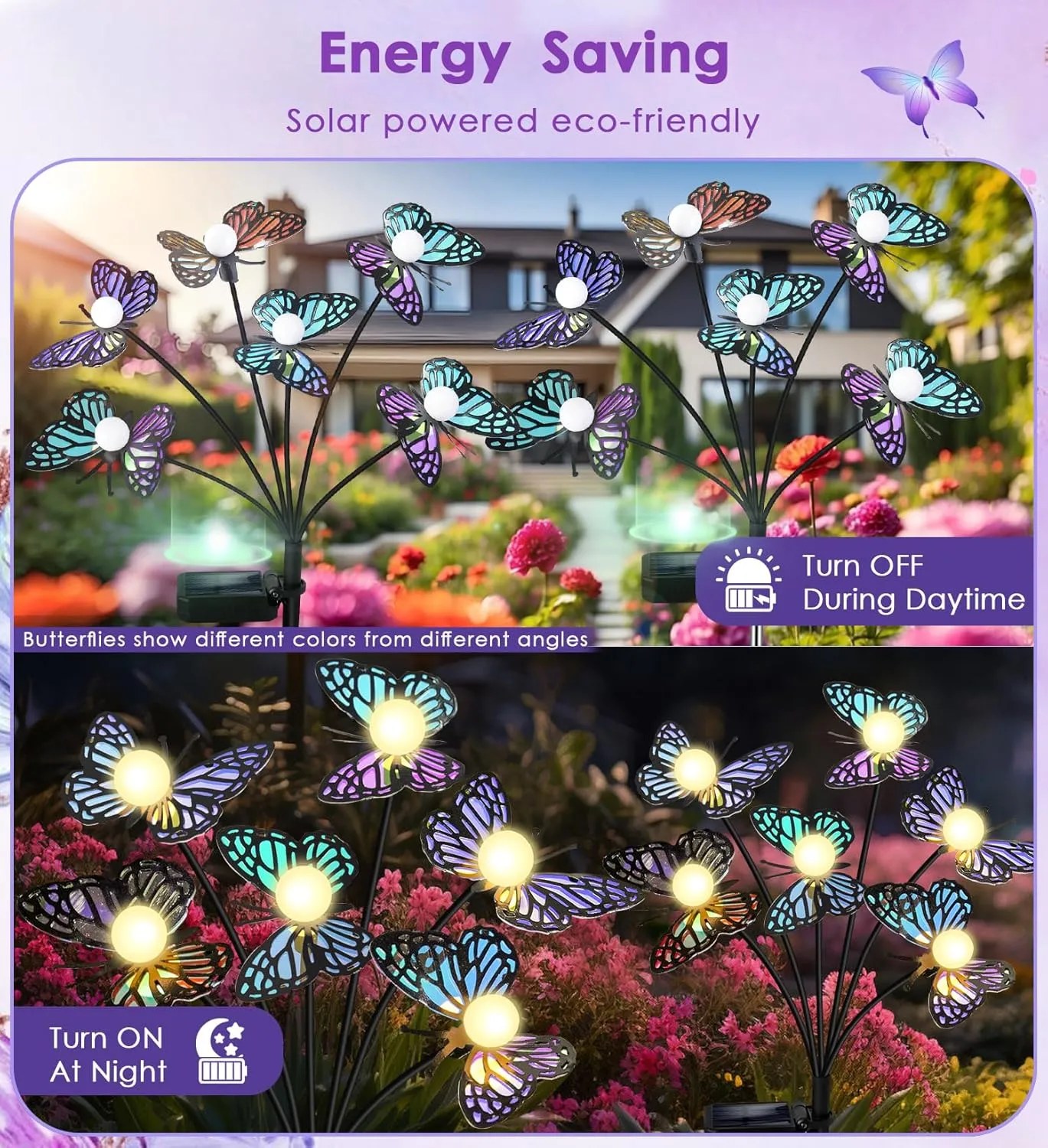 Solar Garden Lights, 2 Pack Butterfly Garden Decor Outdoor Waterproof, Swaying Outdoor Lights for Outside Garden Yard Lawn Patio Balcony, Gardening Gifts for Women Mother Day Mom