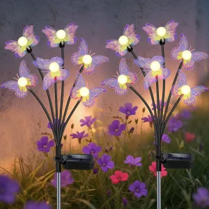 Solar Garden Lights, 2 Pack Solar Butterfly Garden Decor Outdoor Waterproof, Magical Outside Swaying Lights for Outside Garden Yard Lawn Patio Balcony, Gardening Gifts for Women Mom Mother Day