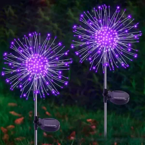 Solar Garden Lights Outdoor, 2 Pack 120 LED Twinkling Firework Lights Decorative with 2 Modes, Outdoor Waterproof Solar Starburst Light for Outside Yard Pathway Garden Decor, Purple
