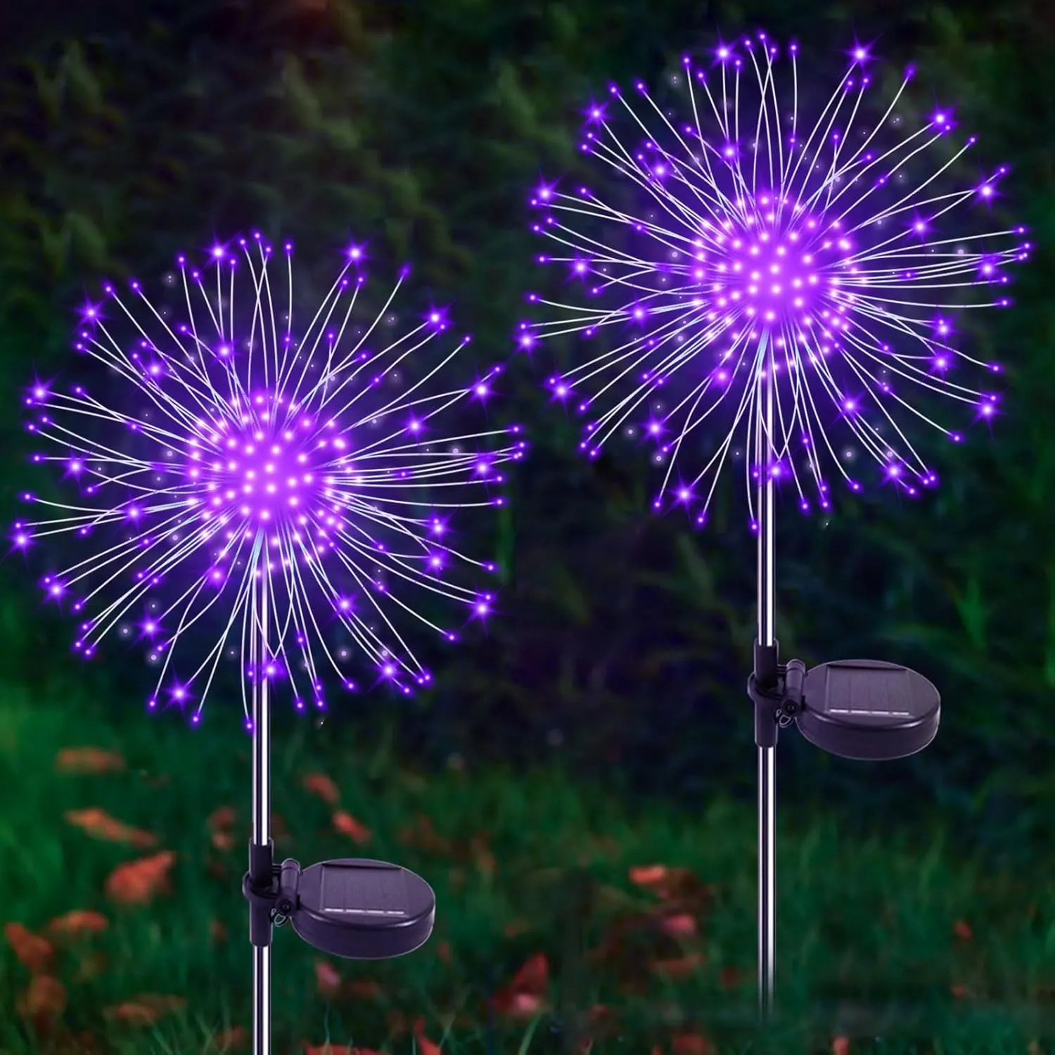 Solar Garden Lights Outdoor, 2 Pack 120 LED Twinkling Firework Lights Decorative with 2 Modes, Outdoor Waterproof Solar Starburst Light for Outside Yard Pathway Garden Decor, Purple