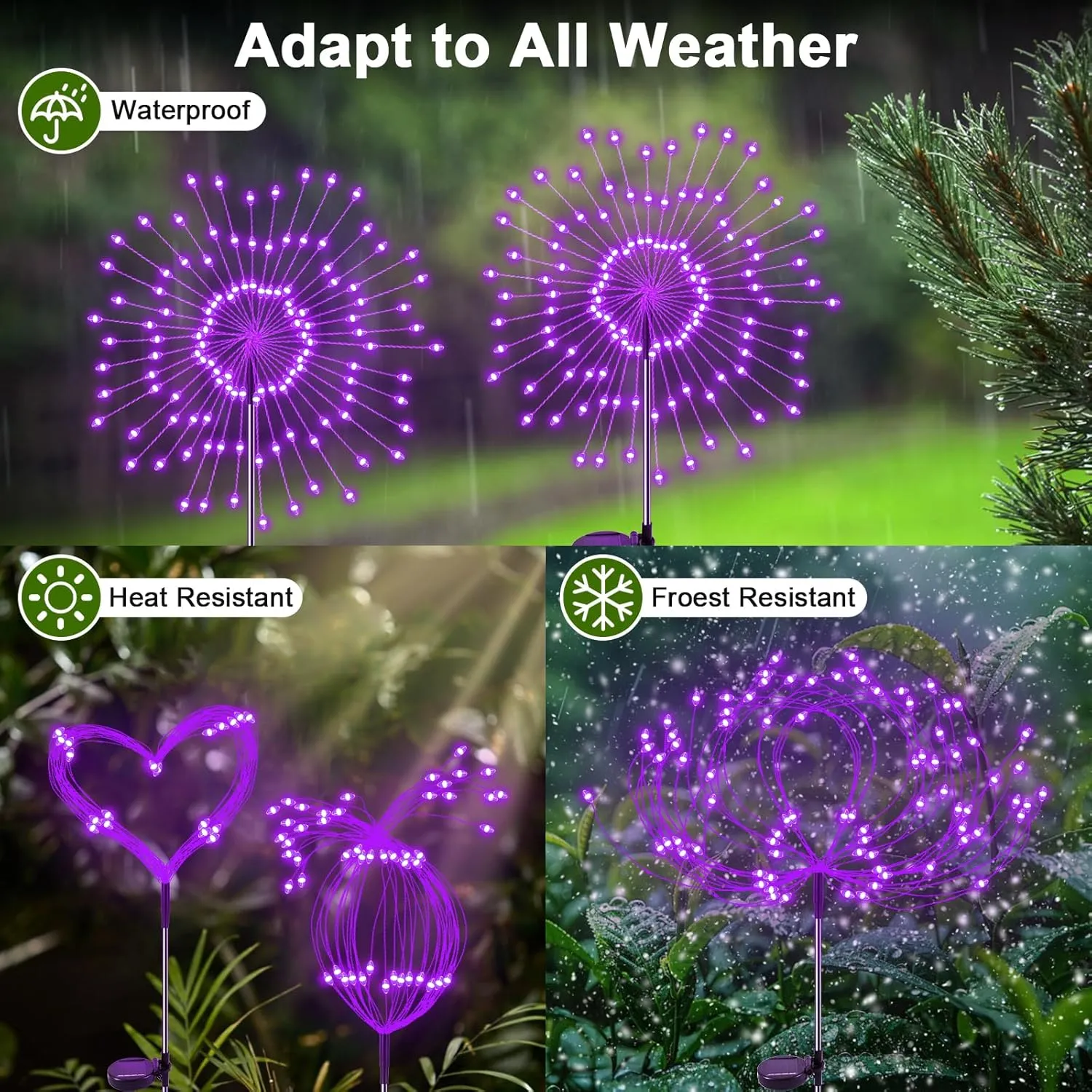 Solar Garden Lights Outdoor, 2 Pack 120 LED Twinkling Firework Lights Decorative with 2 Modes, Outdoor Waterproof Solar Starburst Light for Outside Yard Pathway Garden Decor, Purple