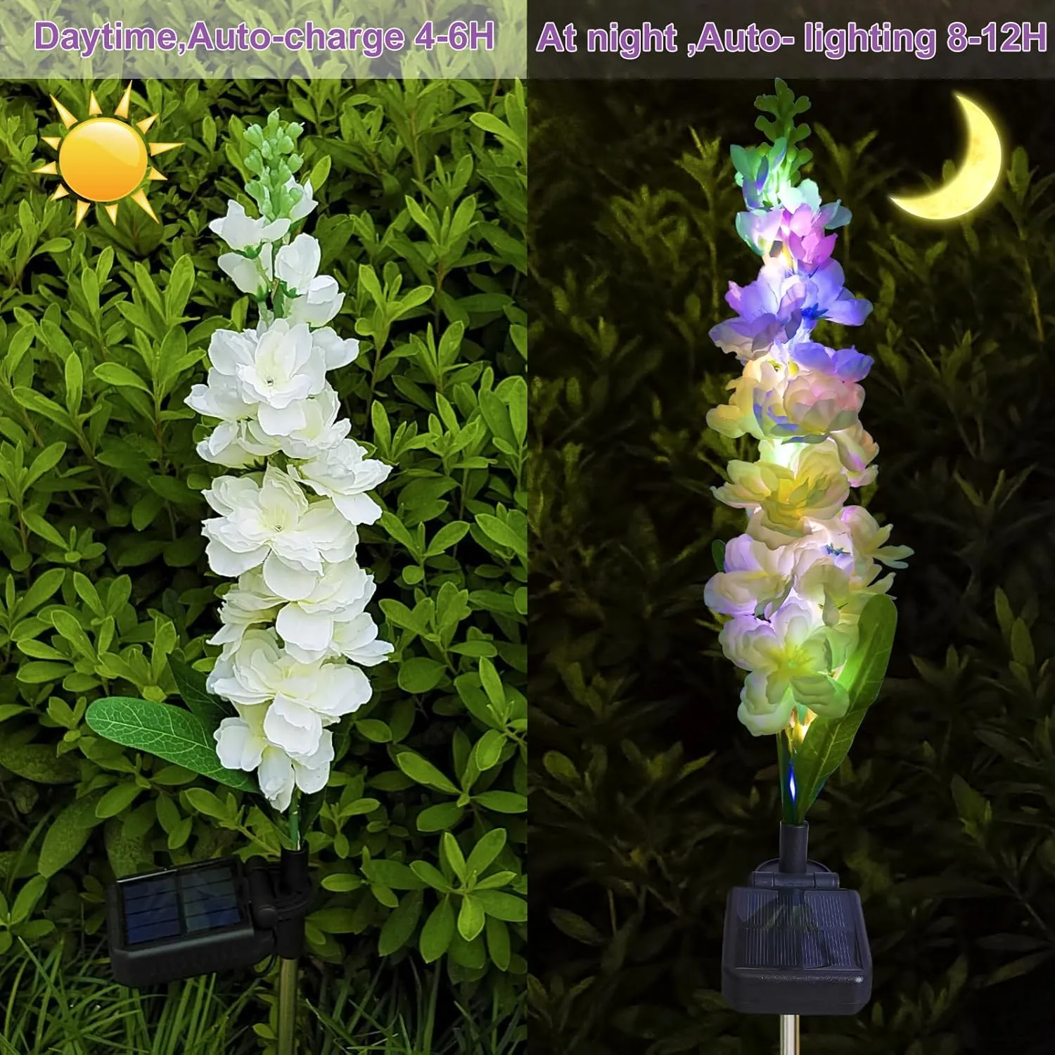 Solar Garden Lights, Solar Delphinium Flowers Lights 8 Pack 160 LEDs, Waterproof Outdoor Light Two Lighting Modes for Wedding Party Garden Yard Patio Lawn Decor and Gift for Mother