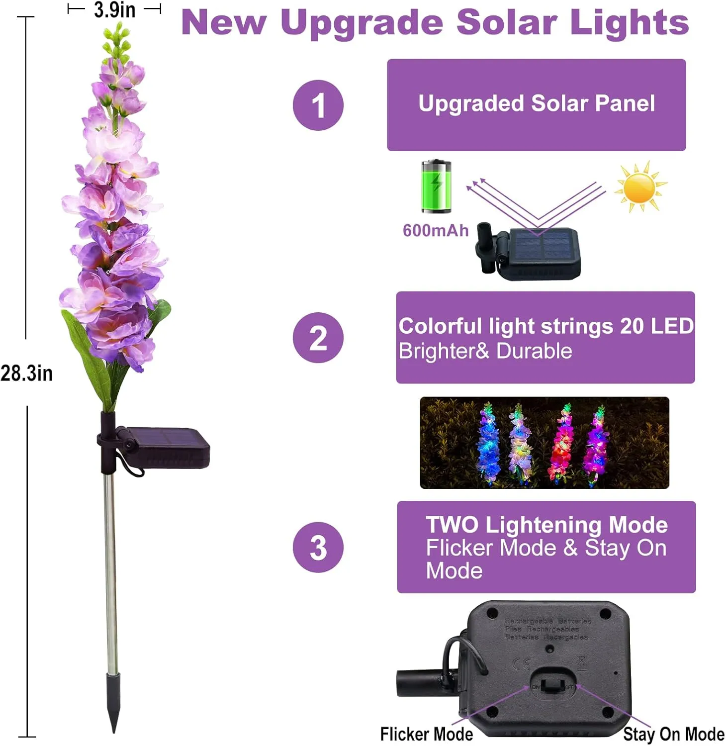 Solar Garden Lights, Solar Delphinium Flowers Lights 8 Pack 160 LEDs, Waterproof Outdoor Light Two Lighting Modes for Wedding Party Garden Yard Patio Lawn Decor and Gift for Mother