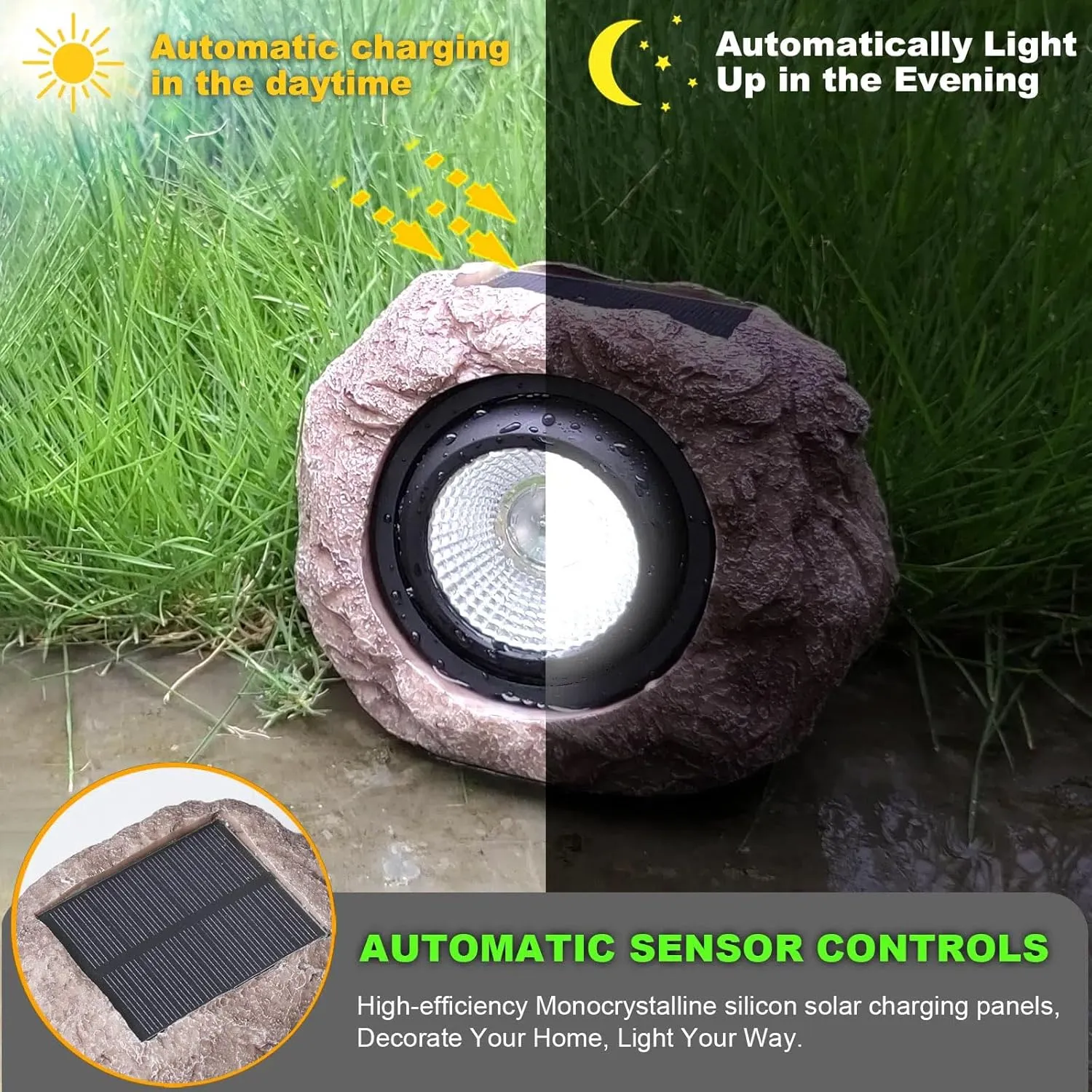 Solar Garden Rock Lights Outdoor - IP65 LED Waterproof Solar Spotlight, Decorative Garden Stone Lights for Pathway, Walkway, Yard, Patio (2 Pack)
