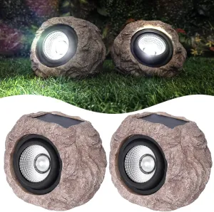 Solar Garden Rock Lights Outdoor - IP65 LED Waterproof Solar Spotlight, Decorative Garden Stone Lights for Pathway, Walkway, Yard, Patio (2 Pack)