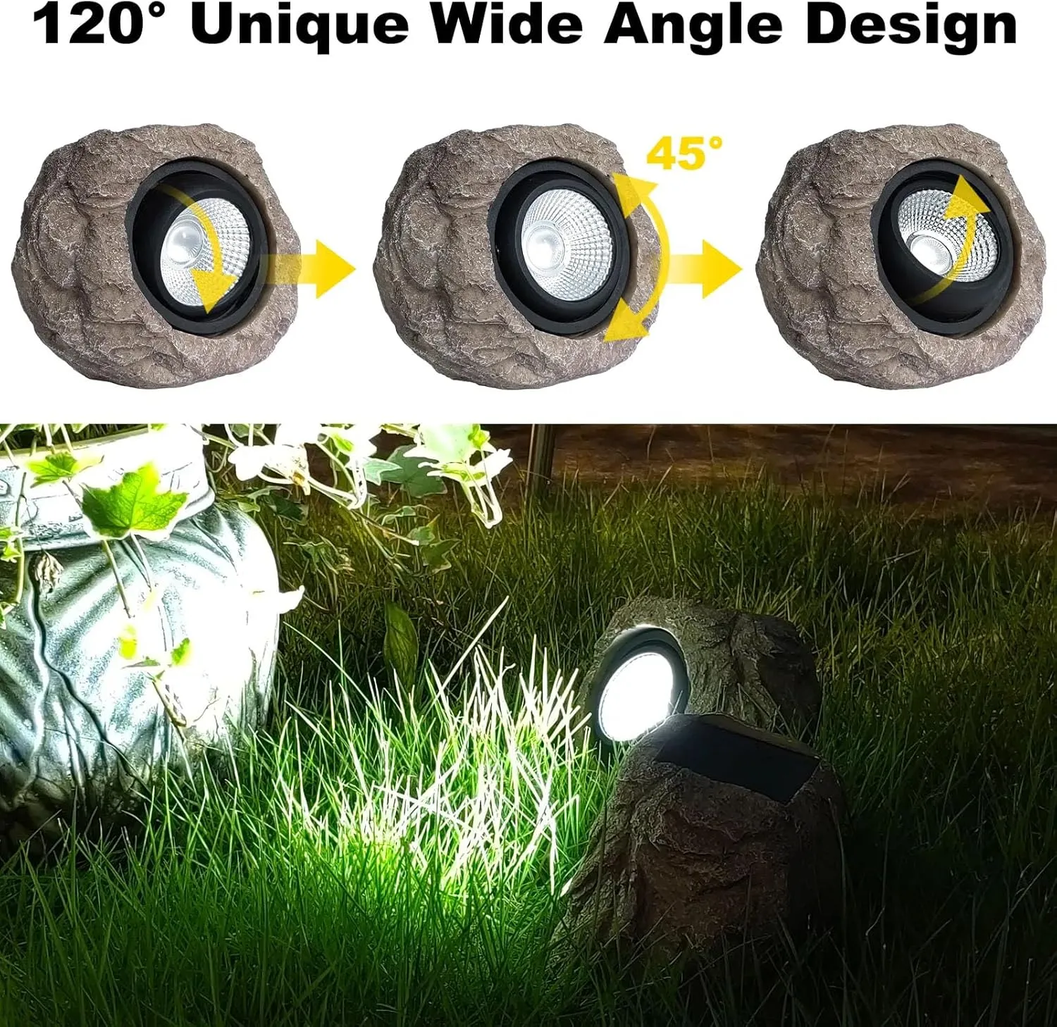 Solar Garden Rock Lights Outdoor - IP65 LED Waterproof Solar Spotlight, Decorative Garden Stone Lights for Pathway, Walkway, Yard, Patio (2 Pack)