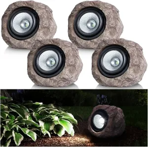 Solar Garden Rock Lights Outdoor - IP65 LED Waterproof Solar Spotlight, Solar Powered Landscape Lights Decorative Garden Stone Lights for Pathway, Walkway, Yard, Patio (4 Pack)
