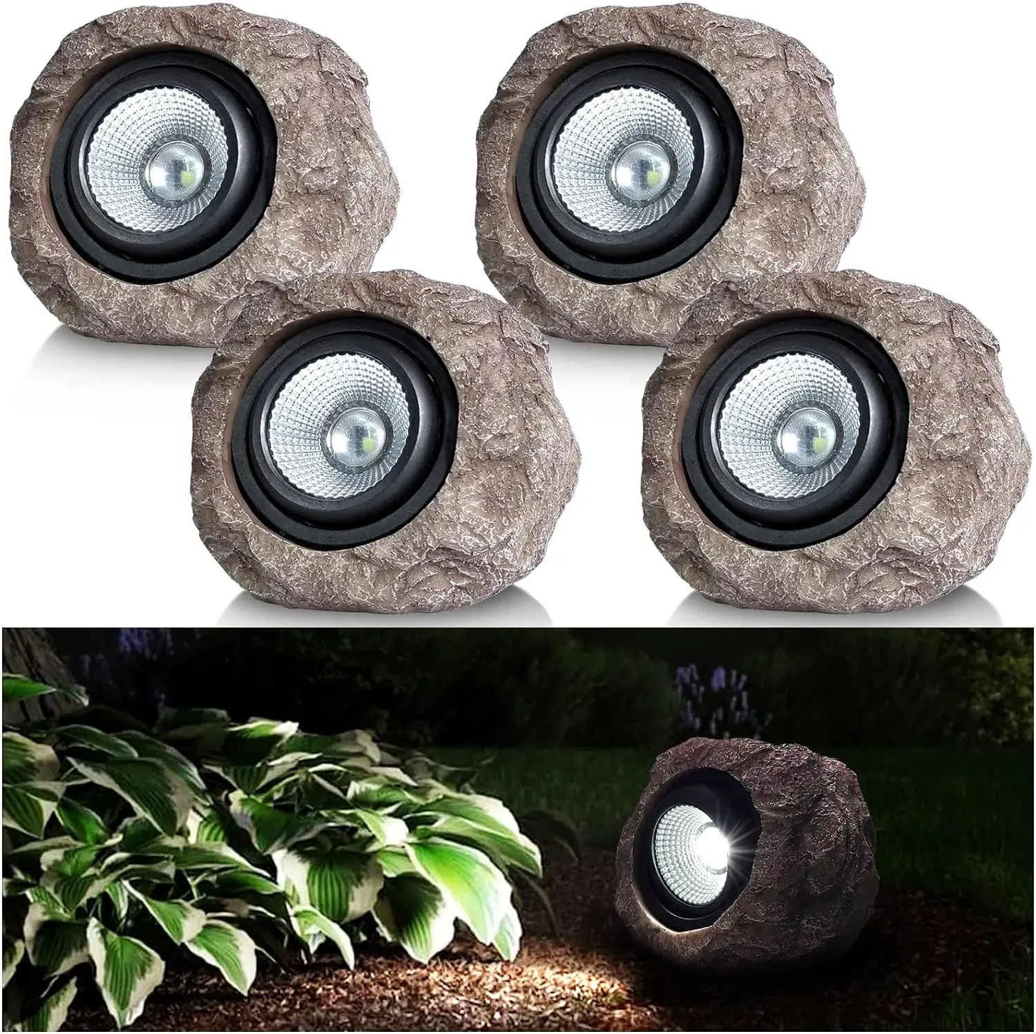 Solar Garden Rock Lights Outdoor - IP65 LED Waterproof Solar Spotlight, Solar Powered Landscape Lights Decorative Garden Stone Lights for Pathway, Walkway, Yard, Patio (4 Pack)