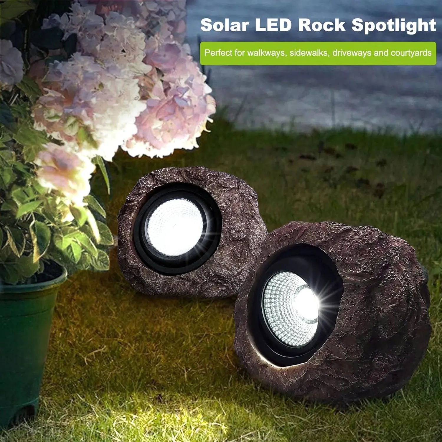 Solar Garden Rock Lights Outdoor - IP65 LED Waterproof Solar Spotlight, Solar Powered Landscape Lights Decorative Garden Stone Lights for Pathway, Walkway, Yard, Patio (4 Pack)