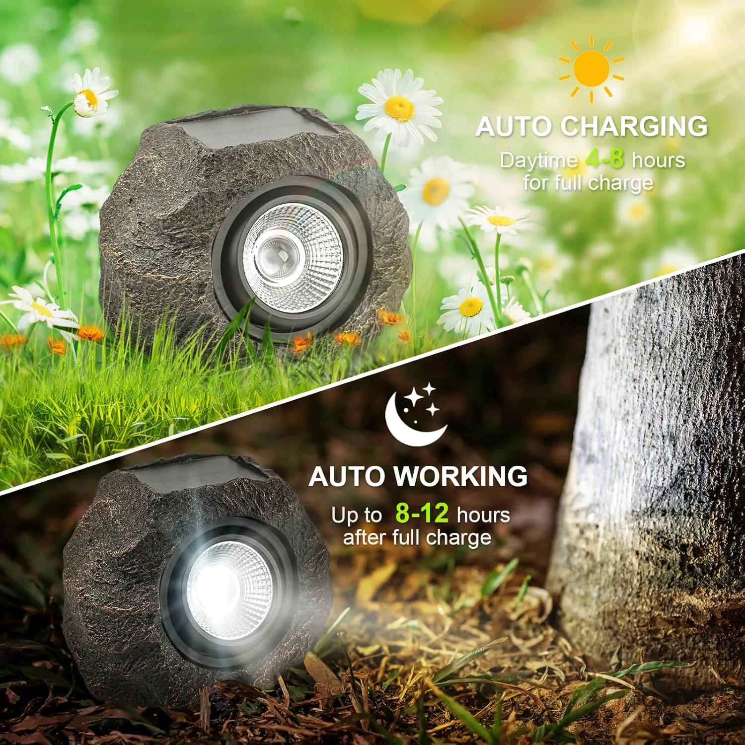 Solar Garden Rock Lights Outdoor - IP65 LED Waterproof Solar Spotlight, Solar Powered Landscape Path Decorative Garden Stone Lights for Pathway, Walkway, Yard, Patio (4 Pack)