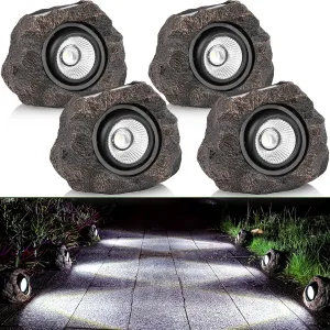 Solar Garden Rock Lights Outdoor - IP65 LED Waterproof Solar Spotlight, Solar Powered Landscape Path Decorative Garden Stone Lights for Pathway, Walkway, Yard, Patio (4 Pack)