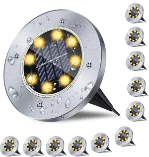 Solar Ground Lights, Waterproof Solar Garden Lights, Upgraded Outdoor Garden Waterproof Bright in-Ground Lights, Landscape Lights for Pathway,Yard,Deck,Lawn,Patio,Walkway (12 Pack Warm Light