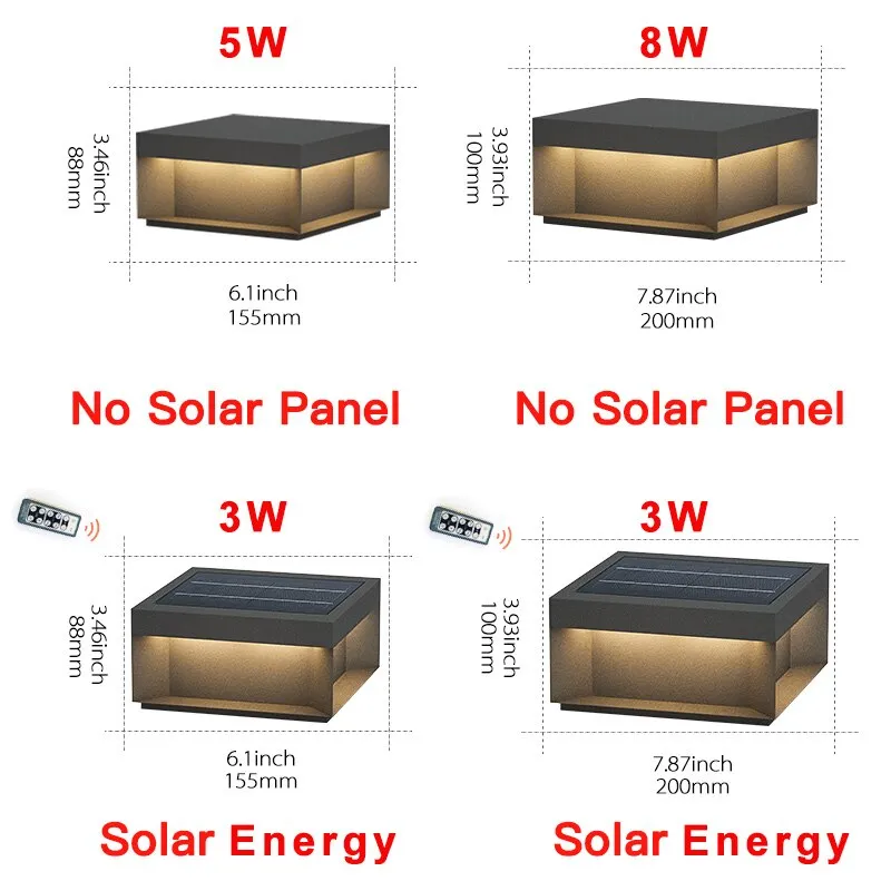 Solar LED Garden Light Outdoor Column Head Light Waterproof Street Light Fence Cap