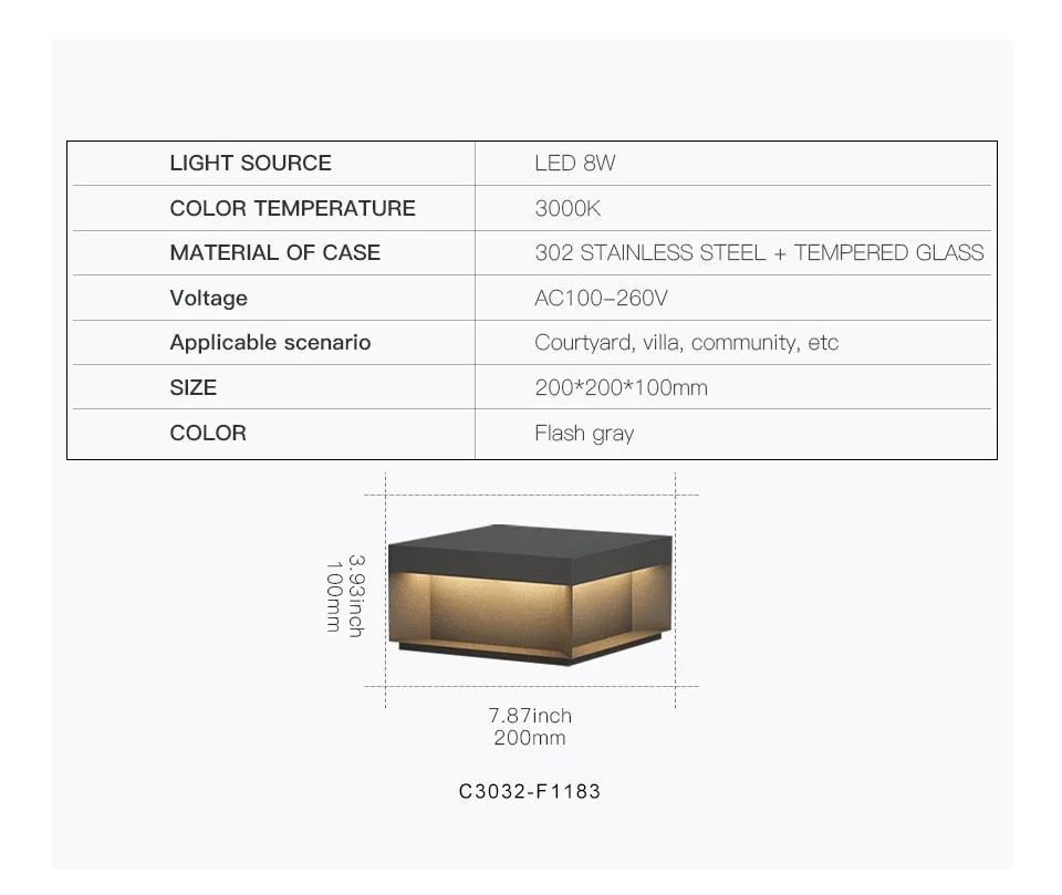 Solar LED Garden Light Outdoor Column Head Light Waterproof Street Light Fence Cap
