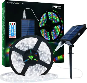 Solar LED Strip Lights Outdoor, 32.8ft 560 LEDs LED Strip IP66 Waterproof, Cool White LED Lights with Remote Solar Panel Control Box, 2835 SMD Rope Lights for Garden Trees Christmas Party Decor