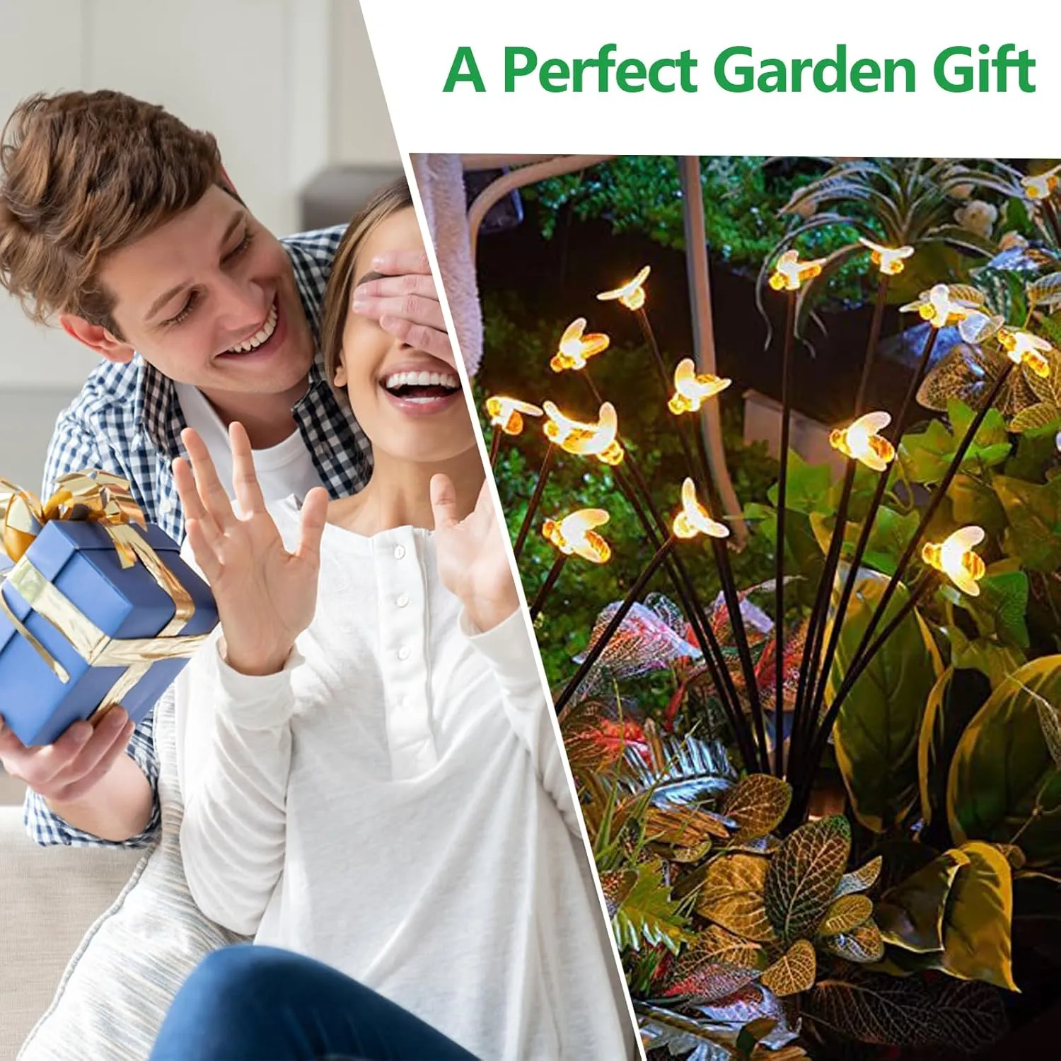 Solar Lights for Outside, [8 Flash Modes] Solar Garden Lights Outdoor Waterproof, Separate 1200mAh Solar Panel Daisy Chained to Swaying Bee Lighting, Perfect for Yard Pathway Patio - 2 Pack