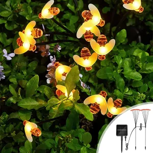 Solar Lights for Outside, [8 Flash Modes] Solar Garden Lights Outdoor Waterproof, Separate 1200mAh Solar Panel Daisy Chained to Swaying Bee Lighting, Perfect for Yard Pathway Patio - 2 Pack