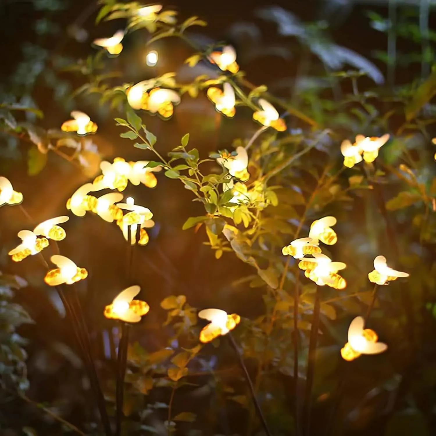 Solar Lights for Outside, [8 Flash Modes] Solar Garden Lights Outdoor Waterproof, Separate 1200mAh Solar Panel Daisy Chained to Swaying Bee Lighting, Perfect for Yard Pathway Patio - 2 Pack