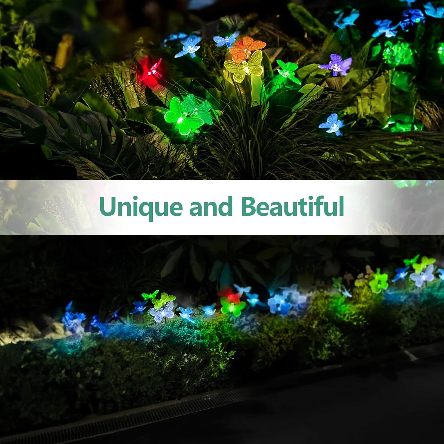 Solar Lights for Outside, RGB Breathing 12 Butterfly Solar Garden Lights - Outdoor Waterproof, Daisy Chained, Perfect for Yard Pathway Patio - 2 Pack