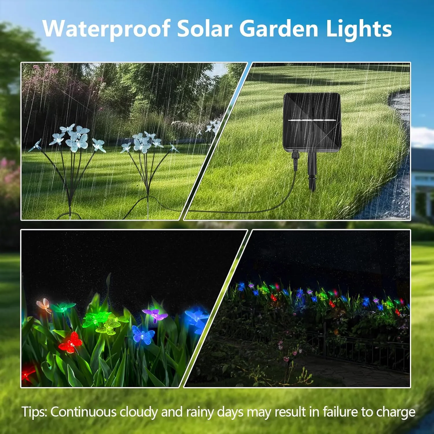 Solar Lights for Outside, RGB Breathing 12 Butterfly Solar Garden Lights - Outdoor Waterproof, Daisy Chained, Perfect for Yard Pathway Patio - 2 Pack