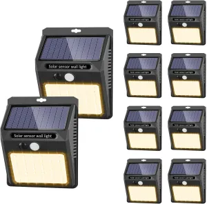 Solar Lights Outdoor, 10 Pack Solar Motion Sensor Outdoor Lights with 3 Lighting Modes, IP65 Waterproof Solar Fence Lights for House (Warm White)