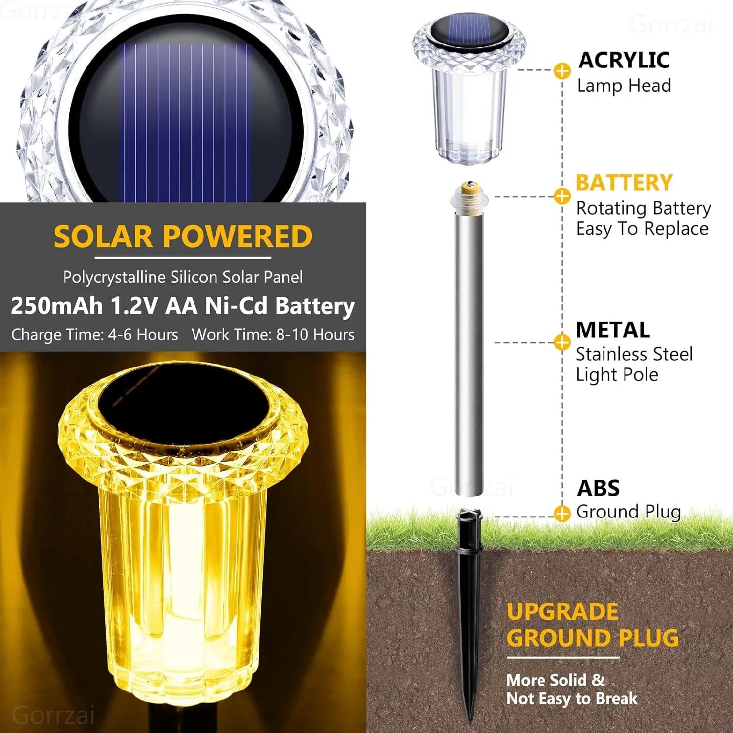 Solar Lights Outdoor 10 Pack Solar Pathway Lights Outdoor LED Waterproof Stainless Steel Driveway Lighting for Outdise, Yard, Walkway, Sidewalk, Garden, Lawn (Warm White)