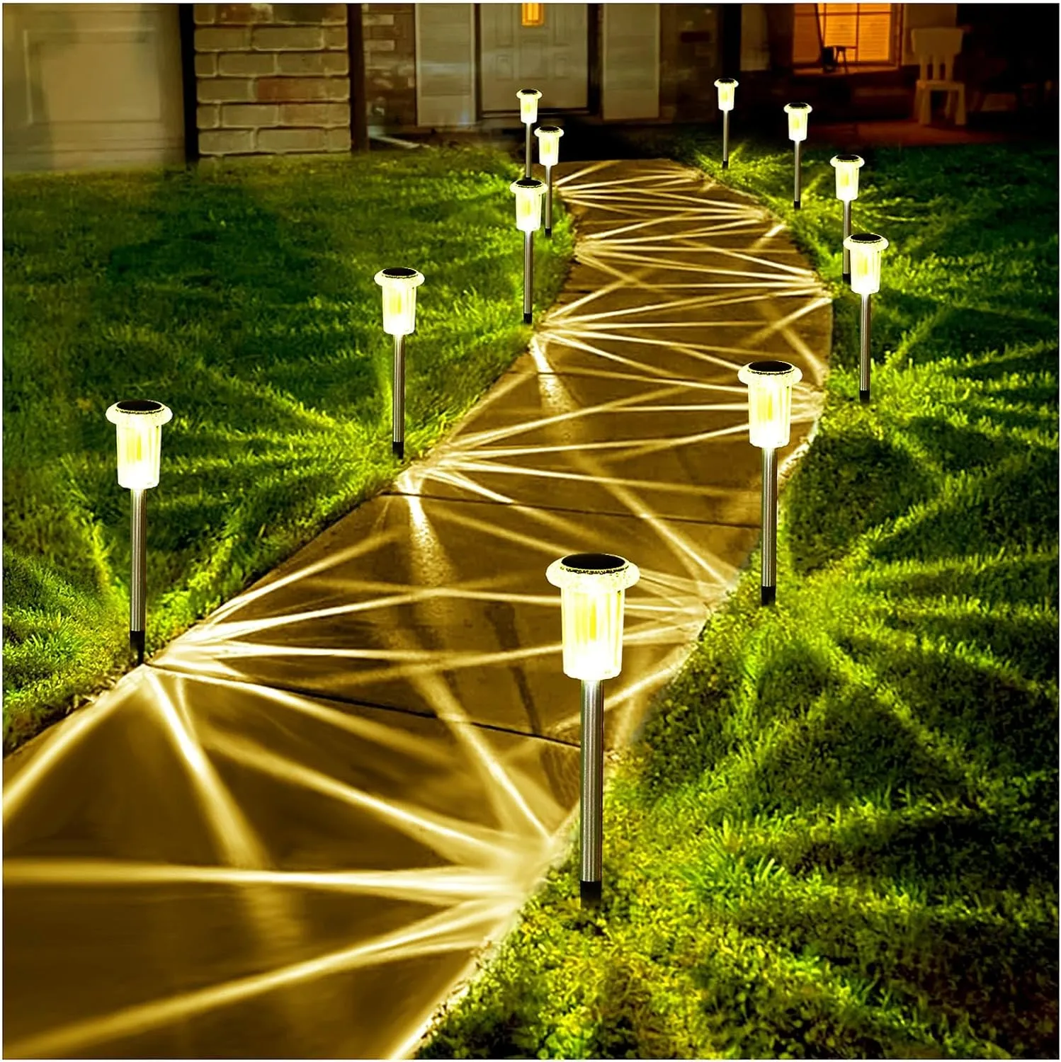 Solar Lights Outdoor 10 Pack Solar Pathway Lights Outdoor LED Waterproof Stainless Steel Driveway Lighting for Outdise, Yard, Walkway, Sidewalk, Garden, Lawn (Warm White)