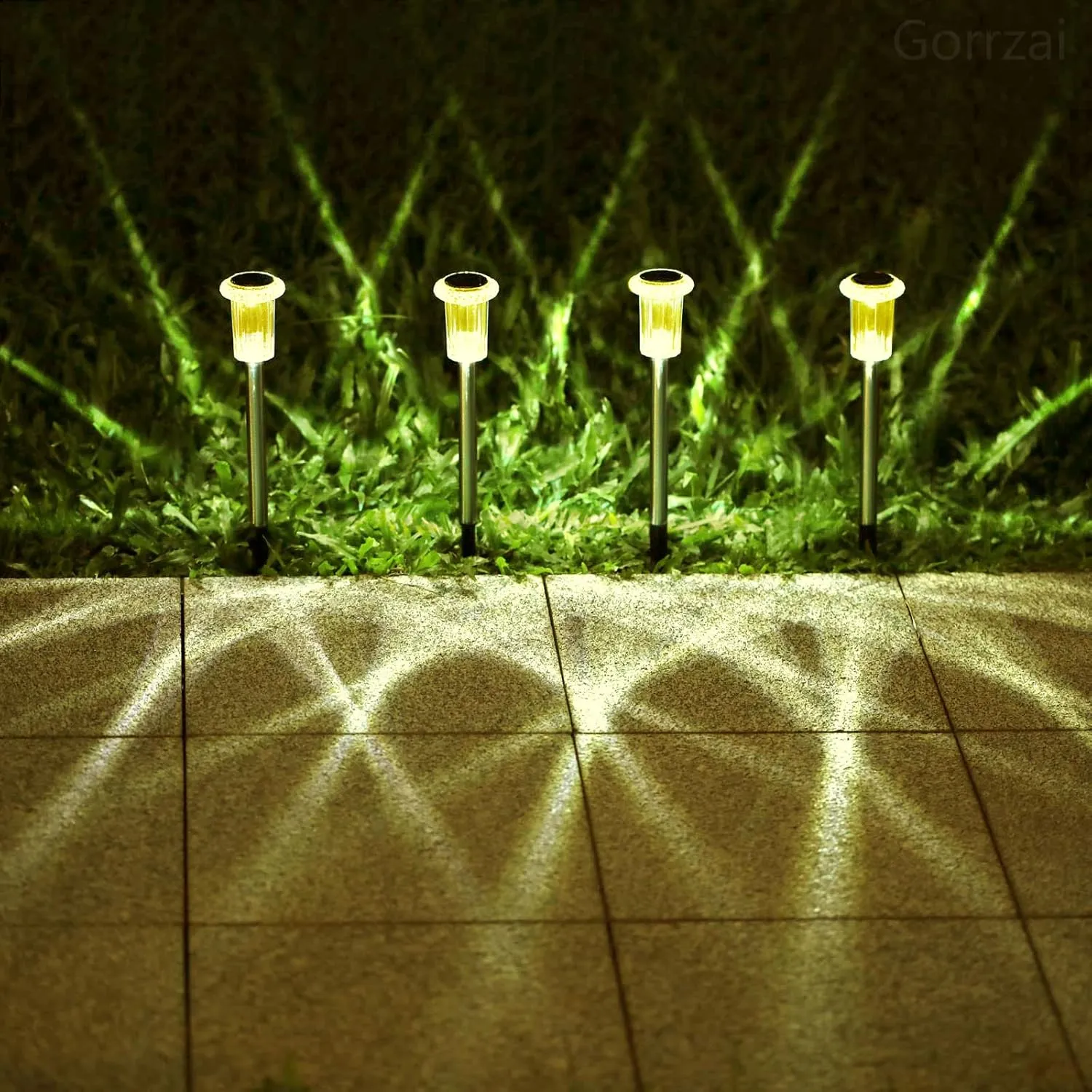 Solar Lights Outdoor 10 Pack Solar Pathway Lights Outdoor LED Waterproof Stainless Steel Driveway Lighting for Outdise, Yard, Walkway, Sidewalk, Garden, Lawn (Warm White)