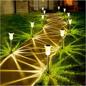 Solar Lights Outdoor 10 Pack Solar Pathway Lights Outdoor LED Waterproof Stainless Steel Driveway Lighting for Outdise, Yard, Walkway, Sidewalk, Garden, Lawn (Warm White)