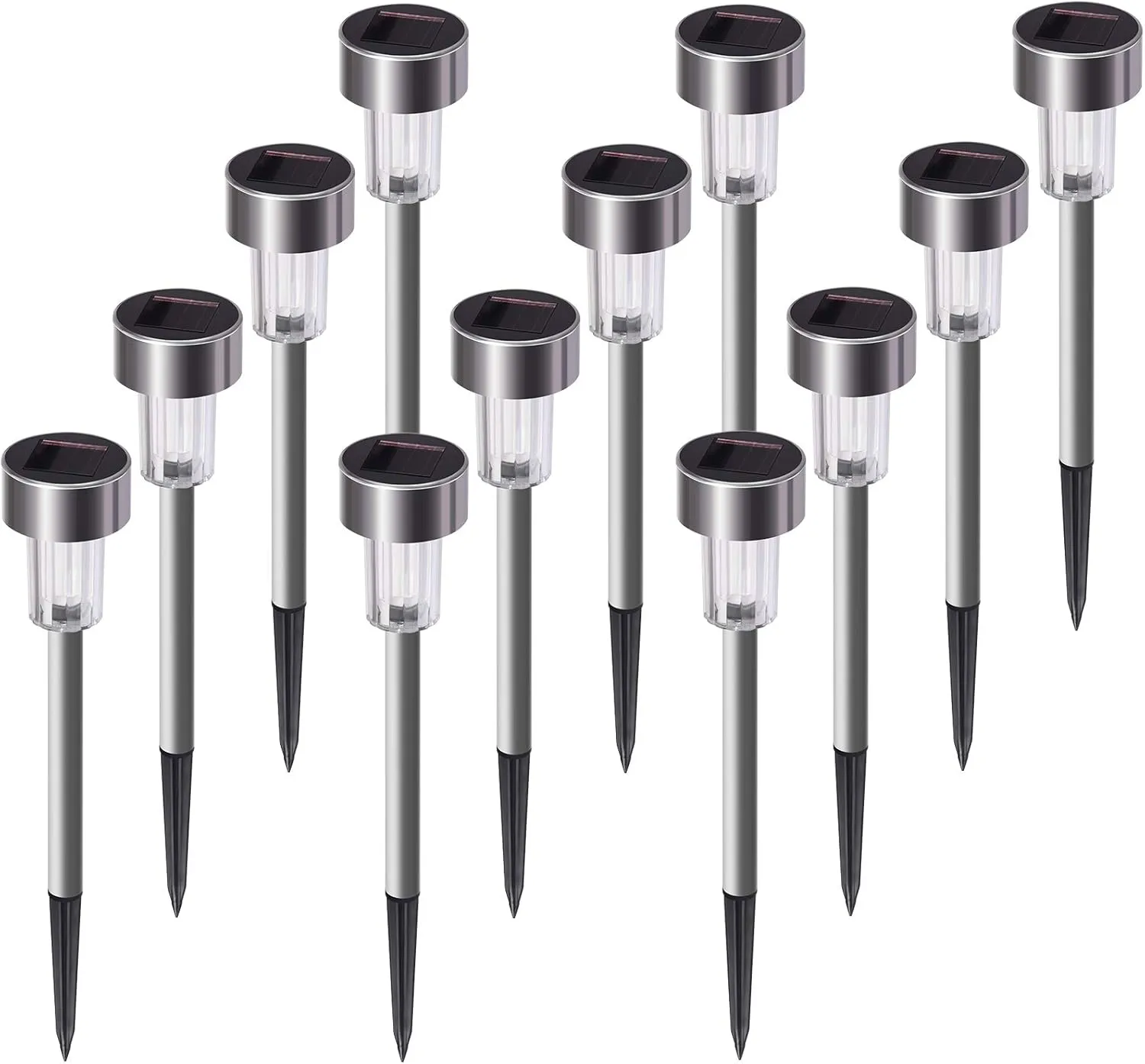 Solar Lights Outdoor, 12Pack Stainless Steel Outdoor Solar Lights - Waterproof, LED Landscape Lighting Solar Powered Outdoor Lights Solar Garden Lights for Pathway Patio Yard -Cool White