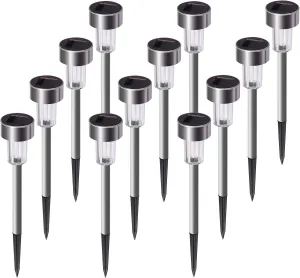 Solar Lights Outdoor, 12Pack Stainless Steel Outdoor Solar Lights - Waterproof, LED Landscape Lighting Solar Powered Outdoor Lights Solar Garden Lights for Pathway Patio Yard -Cool White