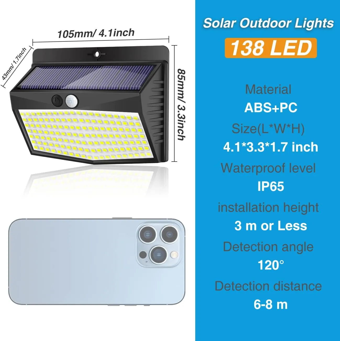 Solar Lights Outdoor, [138 LED/8 Packs] Solar Motion Sensor Security Lights with 3 Lighting Modes Solar Wall Lights Waterproof Solar Powered Lights Outside for Garden Fence Yard Deck Garage