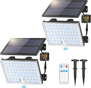Solar Lights Outdoor, 3 Modes Split Motion Sensor Flood Lighting with Remote, IP65 Waterproof Solar Lamps Outside with 16.4ft Cable, LED Security Lights for Yard Patio Garage, 2 Pack