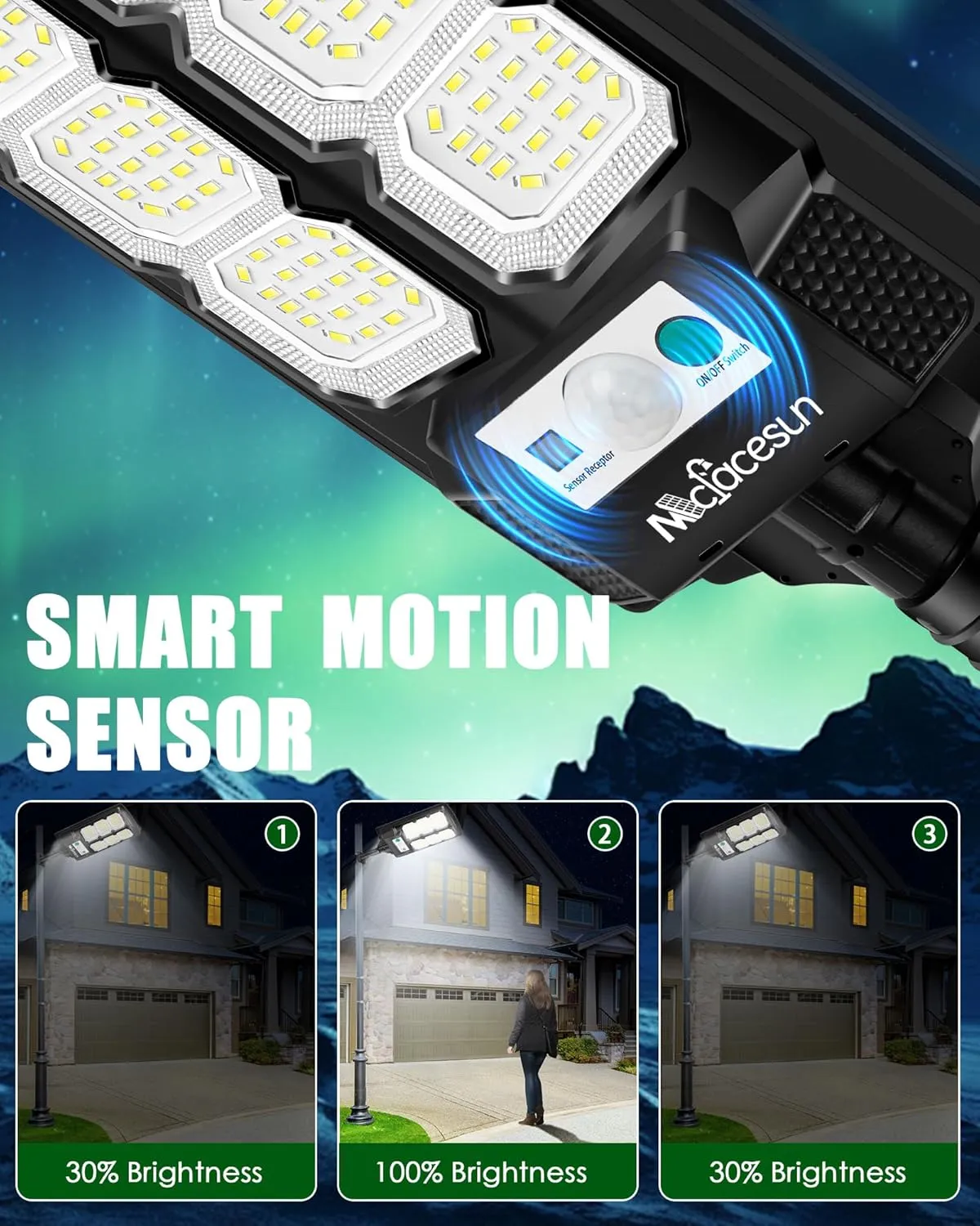 Solar Lights Outdoor 400W -6500K Solar Street Light, IP66 Waterproof Outdoor Flood Lights with Motion Sensor & Dusk to Dawn, led Solar Street Light Easy Installation, Pack of 2