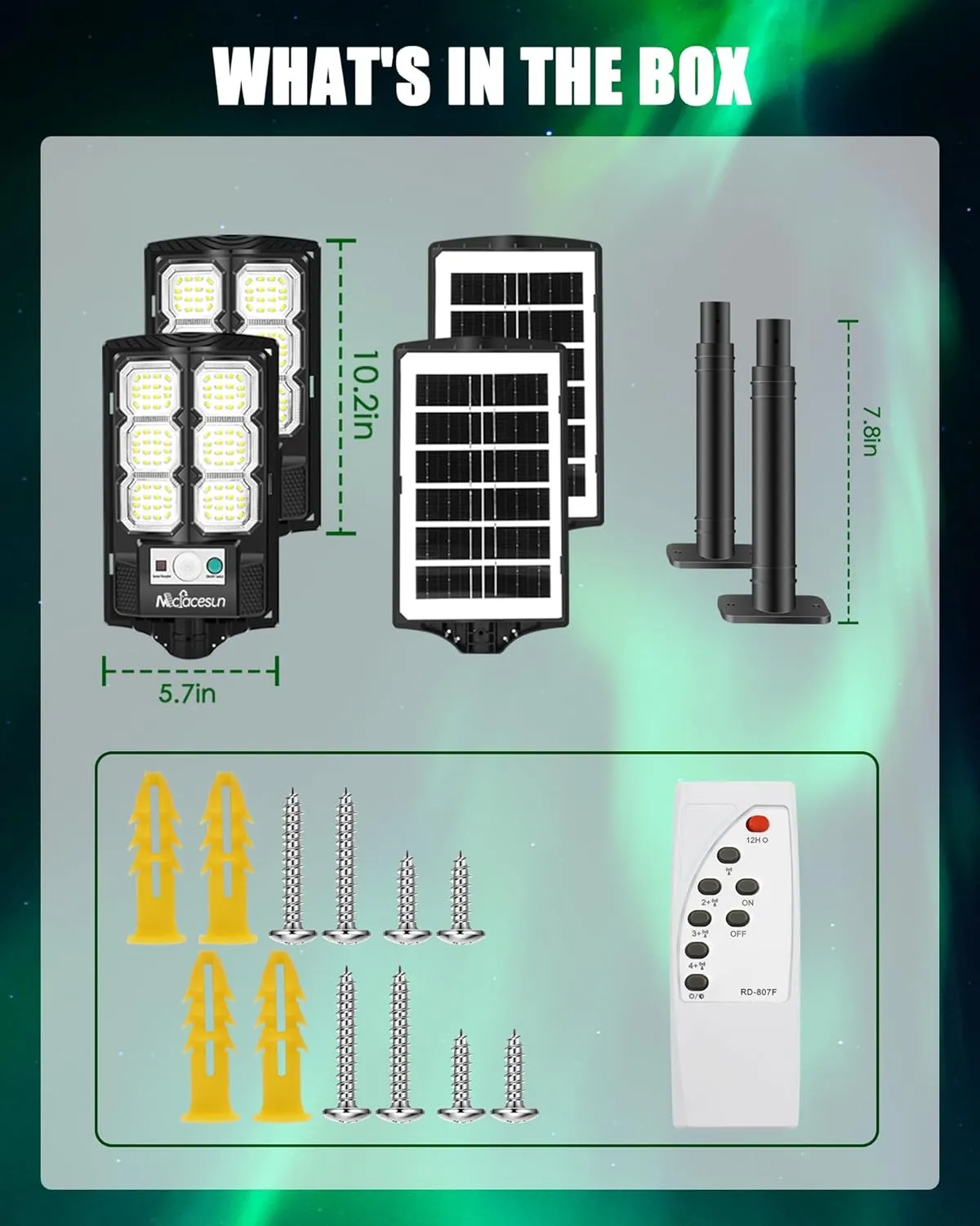 Solar Lights Outdoor 400W -6500K Solar Street Light, IP66 Waterproof Outdoor Flood Lights with Motion Sensor & Dusk to Dawn, led Solar Street Light Easy Installation, Pack of 2