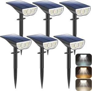 Solar Lights Outdoor, 5 Working Modes Solar Powered Spotlights for Yard, Waterproof Outside Solar Landscape Lights with 3 Color Temperatures, Bright LED Outdoor Lights for Garden Tree Pathway, 6-Pack