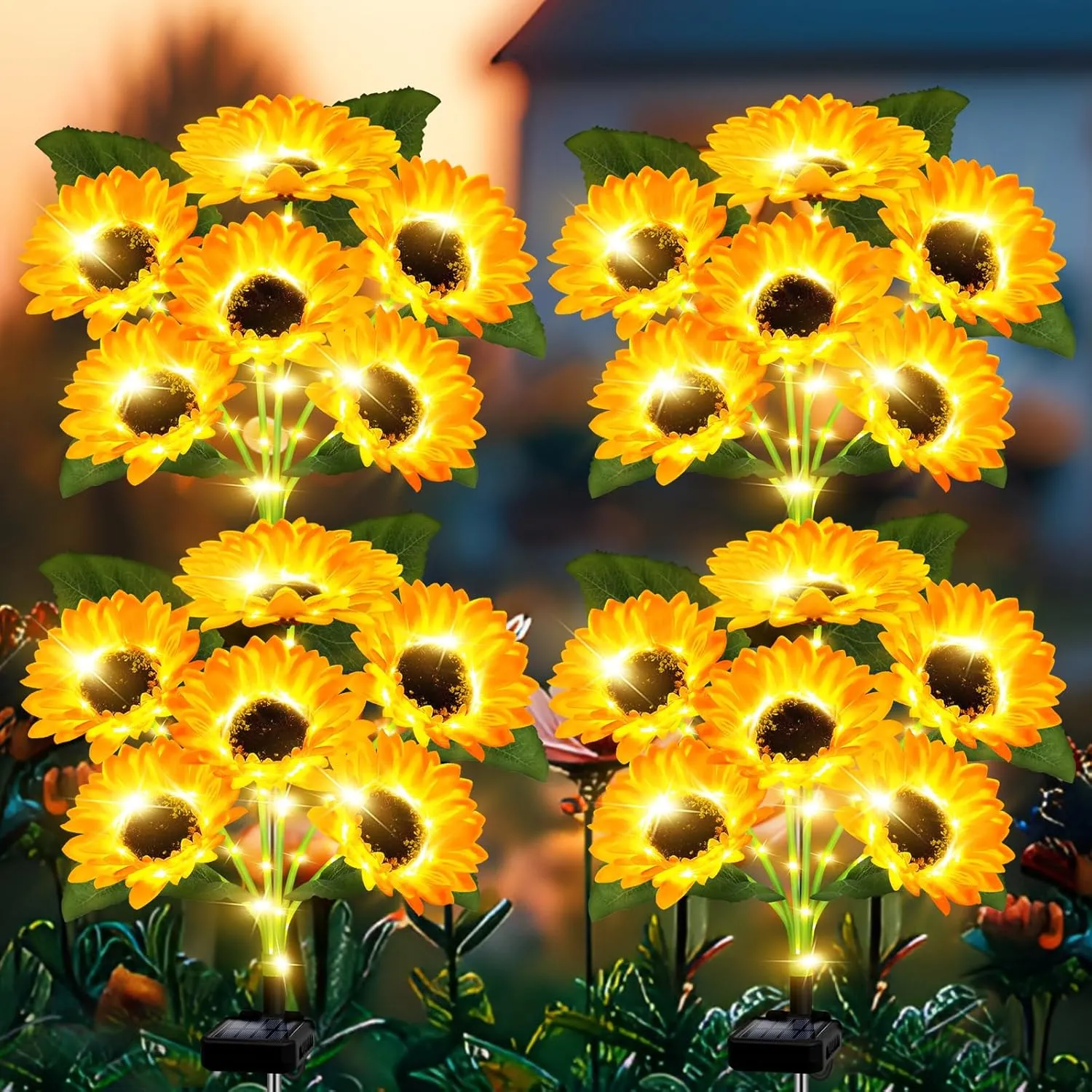 Solar Lights Outdoor Garden Decor,4 Pack with 24 Sunflower Lights,Solar Flowers Lights Waterproof,Birthday Gifts for Mom Women Grandma,Outside Decorative Stakes Light for Landscape Yard Patio Lawn