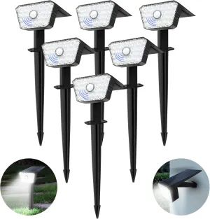 Solar Lights Outdoor Motion Sensor Landscape Lighting Solar Spotlights Waterproof IP67 4 Modes 7000K Auto On/Off Outdoor Solarpanel Lights for Yard Garden Pathway Driveway-6 Pack