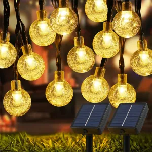 Solar Lights Outdoor Waterproof, 2 Pack Total 200LED 110FT Solar String Lights for Outside with 8 Modes, Outdoor String Lights Crystal Globe Patio Lights for Garden Yard Party Decor(Warm White)